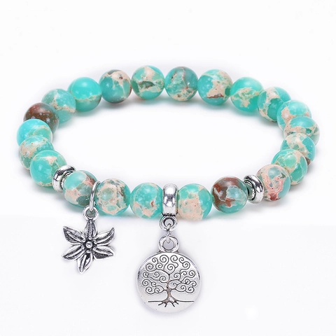Natural Emperor Stone Amazonite Beaded Bracelet Tree Of Life Starfish Pendants Bohemian Ethnic Style Jewelry For Women