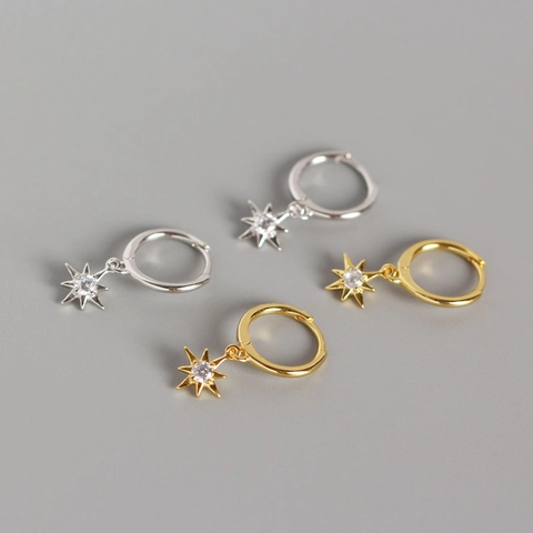Boucles d'Oreilles Clous en Argent Sterling 925 Forme Étoile Octogonale Femme Zirconia Étoile Polaire Géométrique Bijoux de Mode