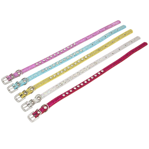 Collare Per Animali Domestici In Pelle PU Glitterata Con Strass Luccicanti Fibbia In Metallo Regolabile Per Gatti E Cani Piccoli
