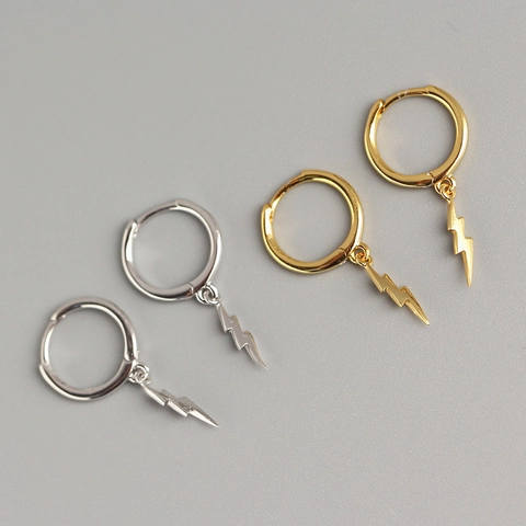 Pendientes De Aro De Rayo De Plata De Ley 925 Relámpago Minimalista Huggies Unisex Moda Genial Joyas