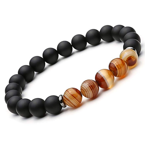 Men Beaded Bracelets Natural Matte Stone Striped Agate Tiger Eye Hematite Beads Elastic Minimalist Jewelry Gift