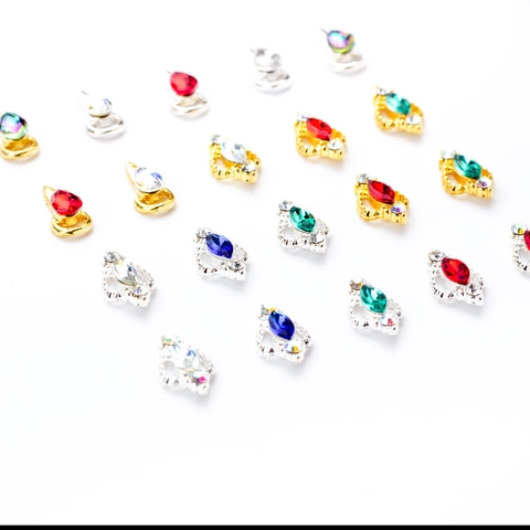 Marquise Shape Alloy Rhinestone Nail Art Decorations Multi Color Glass Stones 3D Metal Charms For Professional Manicure DIY