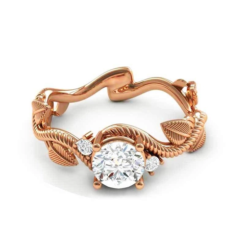 Roségoud Vergulde Koperen Ring Voor Dames Elegante Natuur Geïnspireerde Zirkonia Wijnstok Blad Ontwerp Mode Sieraden