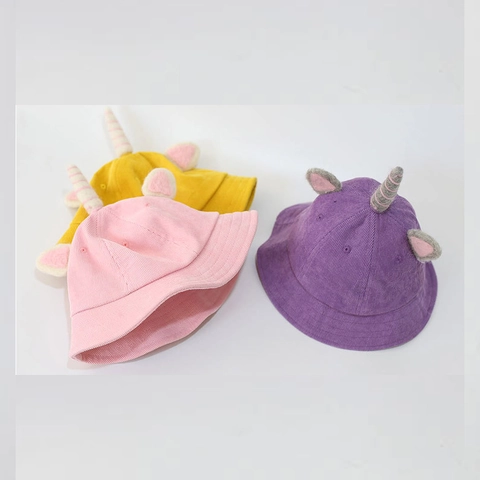 Toddler Kids Cartoon Bucket Hat Corduroy Sun Protection Fisherman Cap With Animal Decorations For Boys Girls