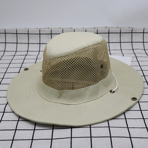 Outdoor Sun Protection Boonie Hat Wide Brim Breathable Mesh Fishing Hat For Hiking Cycling Adjustable Windproof Bucket Hat