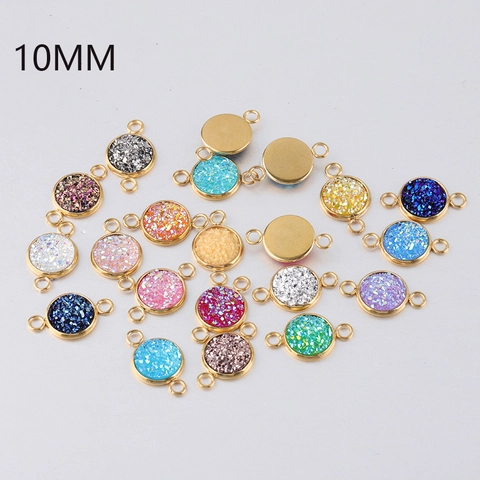 Round Double Loop Jewelry Connector Stainless Steel Vacuum Gold Plated Resin Druzy Charm For DIY Necklace Bracelet Making
