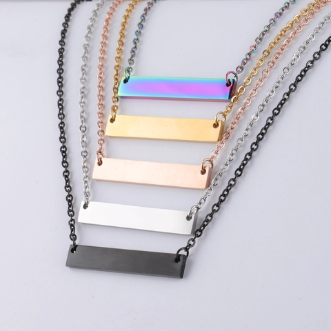 Minimalist Vertical Bar Pendant Necklace Stainless Steel Geometric Rectangular Link Chain Jewelry For Men Women
