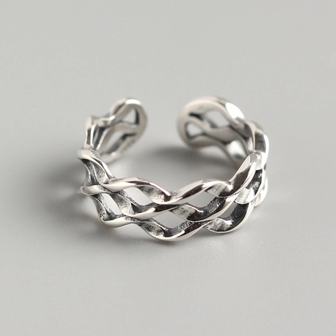 925 Sterling Silber Ring Vintage Welle Gedreht Gewebt Mobius Design Verstellbar Offener Fingerschmuck Damen