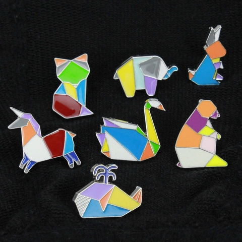 Spille In Smalto Animali Geometrici Lega Di Zinco Spille Da Risvolto Origami Per Zaini Decorazioni Per Abbigliamento Gioielli Cartoni Animati Colorati