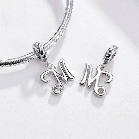 Alphabet Initial Letter Pendant Charm 925 Sterling Silver Sparkling Cubic Zirconia Platinum Plated Jewelry Accessory