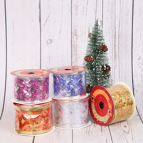 Christmas Ribbon Mesh Fabric Hot Stamping Star Musical Note Pattern Gift Wrapping Tree Decoration Festive Ornament