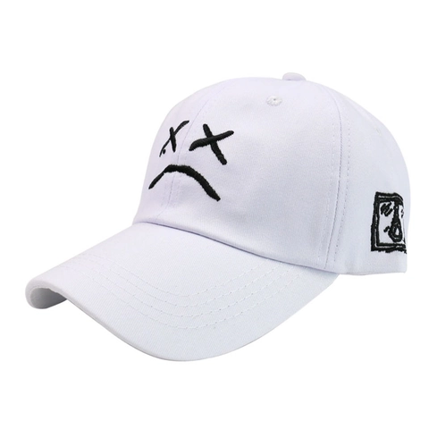 Casquette De Baseball En Coton Motif Visage Triste Broderie Streetwear Protection Solaire Chapeau Réglable Hommes Femmes