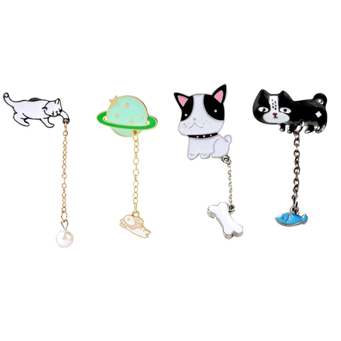 Spilla In Smalto Animale Cartone Animato In Lega Con Catena Ciondoli Gatto Cane Pianeta Per Decorazione Zaino Abbigliamento