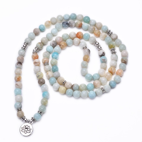 Amazonite Natural Stone Multilayer Mala Beads Wrap Bracelet Necklace With Lotus OM Tree Of Life Buddha Pendant Yoga