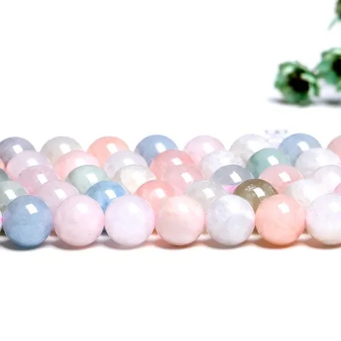 Natural Morganite Round Loose Beads Smooth Polished Macaron Color Gemstone For Jewelry Making DIY Bracelet