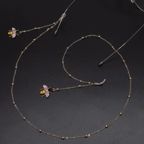Glasses Chain Metal Alloy Rhinestone Bee Anti-Slip Eyewear Holder Strap Fashion Neck Cord Women Accessory Gold