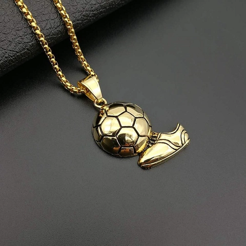Collier Pendentif Ballon Et Chaussure De Football En Acier Inoxydable Or Bijoux Sportifs Pour Hommes Femmes Fans