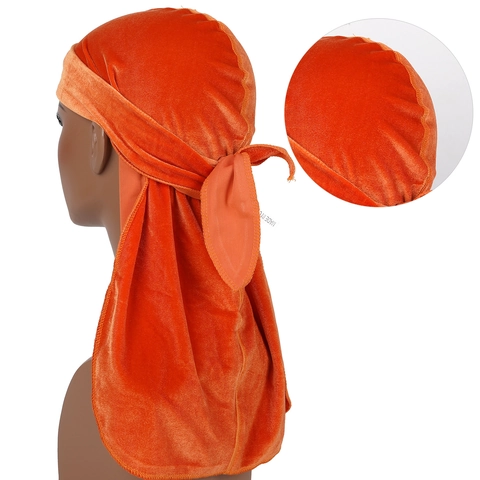 Velvet Durag For Men And Women Long Tail Seamless Headwrap Wide Straps Hip Hop Fashion Hair Accessories