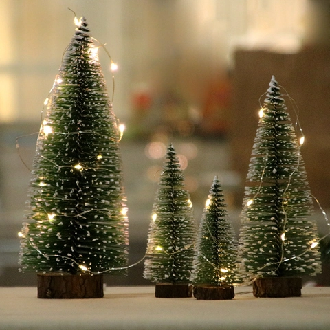 Mini Albero di Natale Floccato Albero di Cedro da Tavolo con Luci LED Decorazione per Finestra di Casa Festivo Regalo da Scrivania