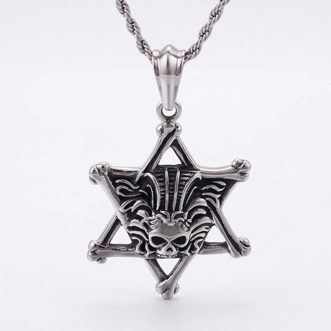 Hexagram Ster Skelet Hoofd Hanger Roestvrij Staal Gothic Punk Rock Biker Vintage Sieraden Voor Mannen