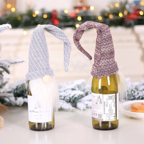 Copri Bottiglia Di Vino Di Natale Gnomo Nordico Tomte Cappello In Maglia Barba In Pelliccia Sintetica Arredo Tavola
