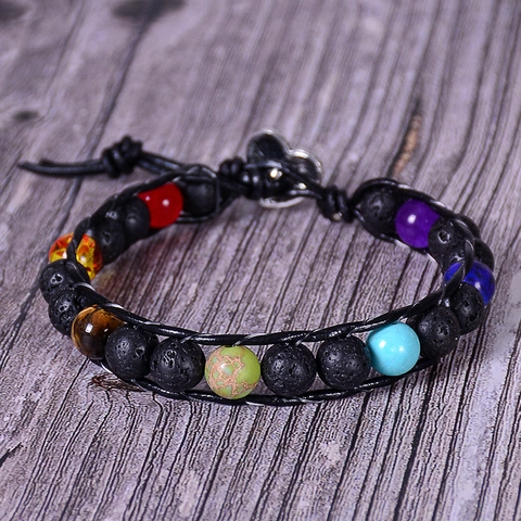 Bracciale Avvolgente Con Perline Pietra Naturale Roccia Vulcanica Occhio Di Tigre Chakra Fatto A Mano Regolabile Pelle Diffusore Oli Essenziali