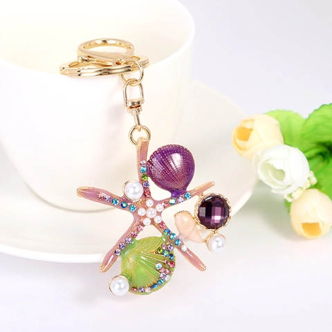 Llavero Océano Estrella De Mar Concha Diamantes De Imitación Perla Artificial Sintética Aleación Regalo De Joyería Para Mujeres