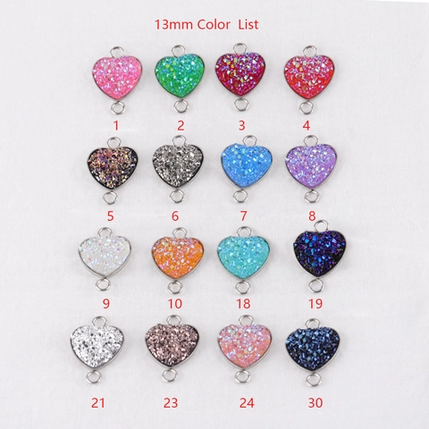 Heart Shape Jewelry Connector Pendants Stainless Steel Glitter Resin Double Loop DIY Crafting Accessories Multi Color