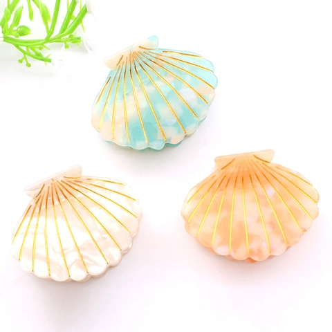 Shell Hair Claw Clip Acetate Marbling Pattern Gold Line Decor Elegant Hair Accessory For Women