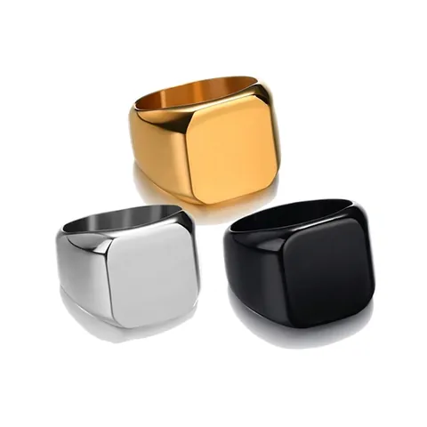 Anillo De Sello Para Hombre De Acero Inoxidable Cuadrado Pulido Borde Biselado Joyería De Moda Minimalista