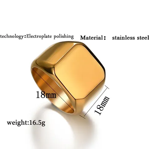Anillo De Sello Para Hombre De Acero Inoxidable Cuadrado Pulido Borde Biselado Joyería De Moda Minimalista