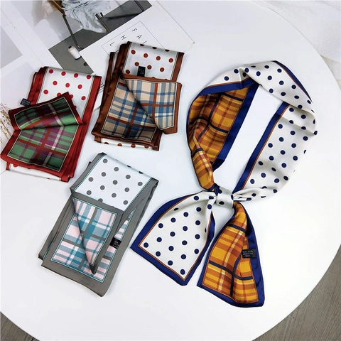 Sciarpa Lunga Stretta In Raso Twilly Stampa A Pois E Catena Nastro Per Borsa Collo Capelli Moda Elegante