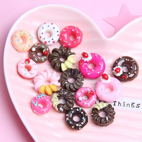 Simulation Donut Harz Cabochons Mini Bunte Dessert Perlen Für DIY Handwerk Slime Füller Handyhülle Dekor