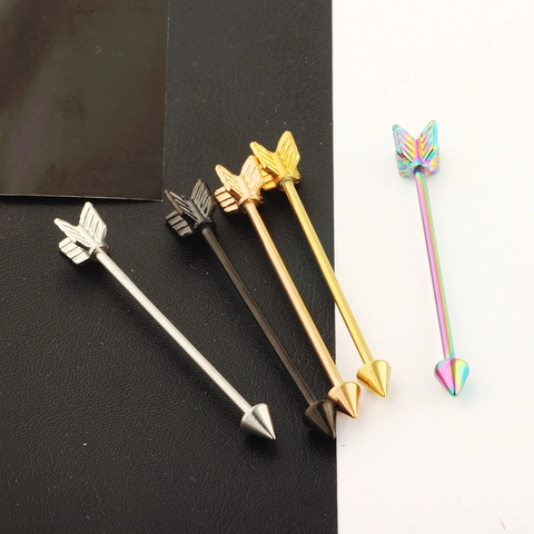 Stainless Steel Industrial Barbell Arrow Head And Fletching Body Piercing Jewelry Punk Gothic Long Bar Cartilage Earring