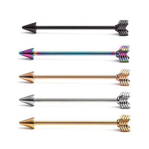 Stainless Steel Industrial Barbell Arrow Head And Fletching Body Piercing Jewelry Punk Gothic Long Bar Cartilage Earring