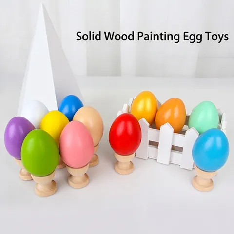 Solid Wood Easter Eggs DIY Painting Simulation Graffiti Toys Smooth Surface For Kids Early Education Art Crafts