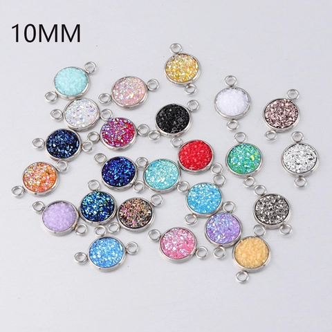 Connecteur Druzy Rond Acier Inoxydable Résine Étincelante Double Boucle Pendentif Lien Pour Création De Bijoux DIY Bracelet Collier