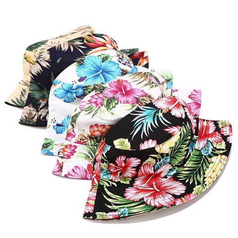 Cappello Alla Pescatora In Cotone Reversibile Stampa Floreale Tropicale Estate Pieghevole Protezione Solare Spiaggia