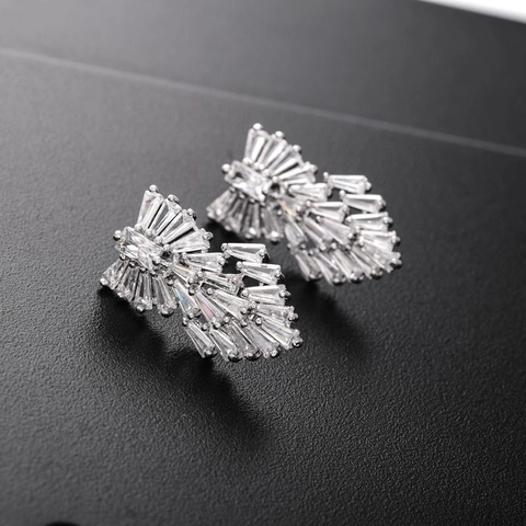 Copper White Gold Plated Stud Earrings For Women With AAA Zircon Butterfly Wing Fan Shape Dangle Tassel Luxury Jewelry