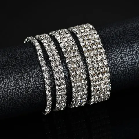 Bracciale Rigido Elastico In Lega Con File Di Strass Gioielli In Cristallo Scintillante Per Donna Accessori Per Feste Serali