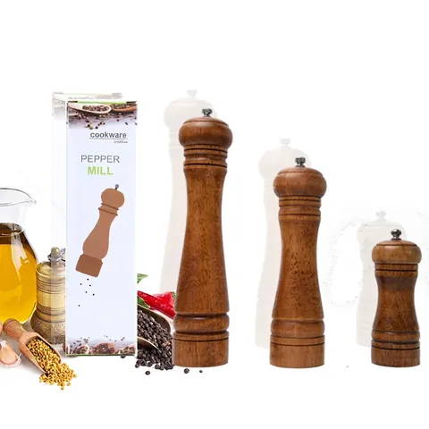 Manual Pepper Mill Oak Wood Salt Grinder With Adjustable Ceramic Core Kitchen Cooking Tool Retro Natural Style