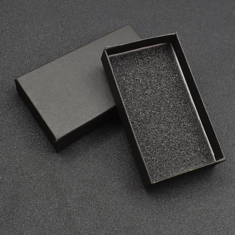Minimalist Black Paper Gift Box Rectangular Packaging Box With Sponge Insert For Jewelry Keychain Storage Small Gift Wrap