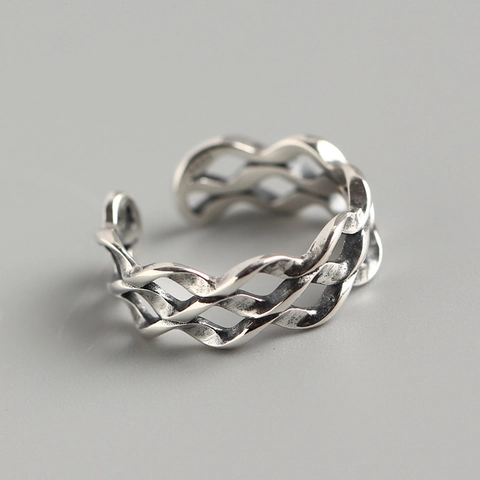 925 Sterling Silber Ring Vintage Welle Gedreht Gewebt Mobius Design Verstellbar Offener Fingerschmuck Damen