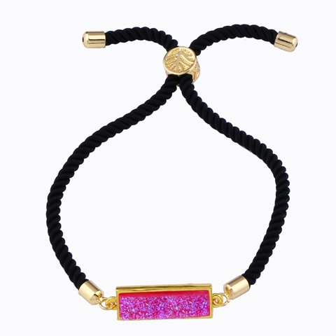 Geometrisches Rechteck Druzy Stein Armband Verstellbares Geflochtenes Seil Zugband Schmuck Für Damen