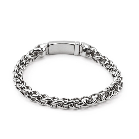 Men Woven Wheat Chain Bracelet Stainless Steel Titanium Heavy Metal Punk Hip Hop Fashion Jewelry Accessory