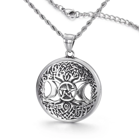 Ciondolo Pentacolo Dea Della Tripla Luna Acciaio Inossidabile Albero Della Vita Nodo Celtico Gioielli Wicca Per Uomo Donna