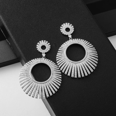 Orecchini Pendenti in Rame Vintage di Lusso con Zirconia Eleganti Orecchini con Nappine Geometriche Strass per Donna Gioielli