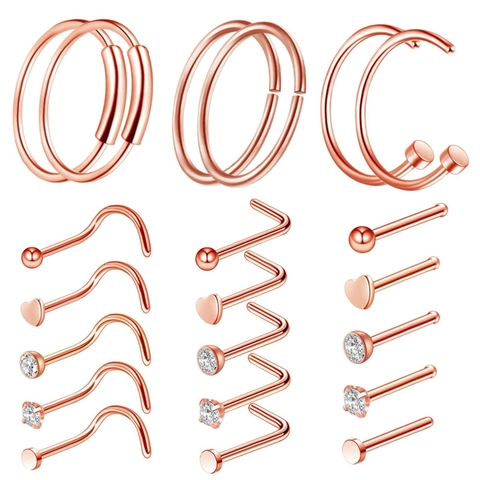 Orecchini a Bottone a Cerchio a Cuore in Strass Oro Rosa Argento per Uomo Donna Gioielli Piercing per Naso in Acciaio Inossidabile Minimalista
