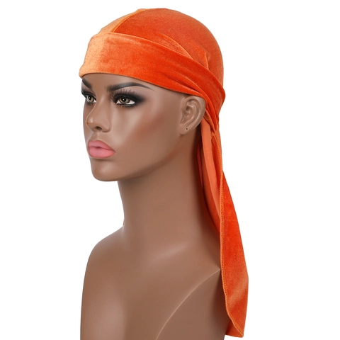 Velvet Durag For Men And Women Long Tail Seamless Headwrap Wide Straps Hip Hop Fashion Hair Accessories