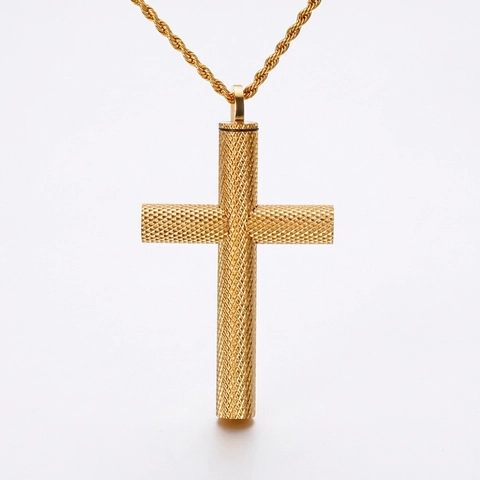 Stainless Steel Cross Pendant Knurled Industrial Style Men Cremation Urn Jewelry Religious Keepsake Accessory